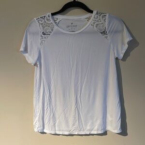 American Eagle Outfitters White Short Sleeve Lace Shoulder Tee